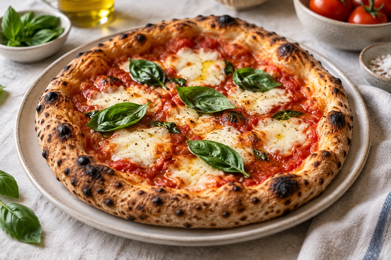 Pizza margherita met tomaat en basilicum
